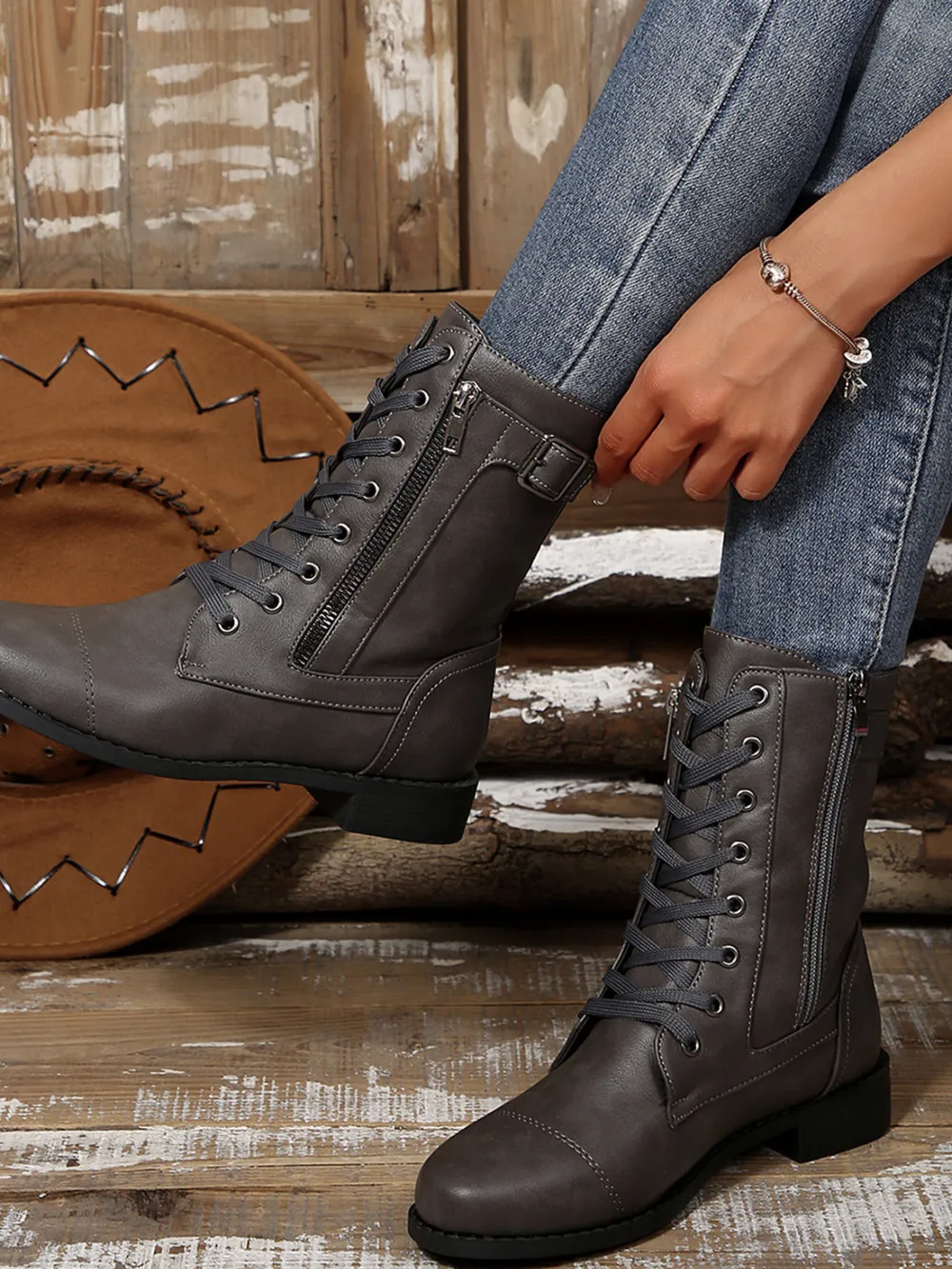 Lace Up Round Toe Boots, image 9