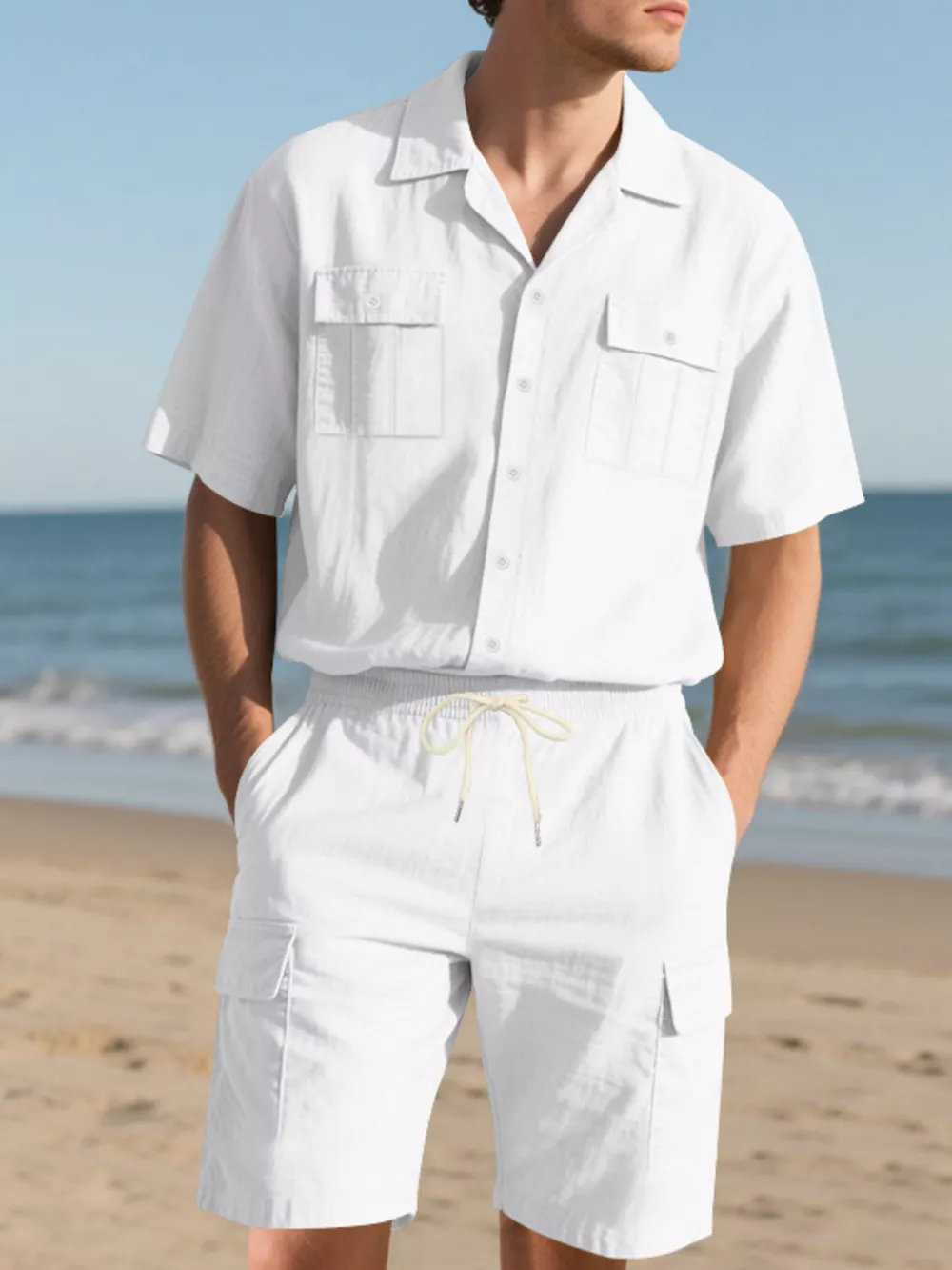 Men's Full Size Button Up Shirt and Shorts Set Plus Size, image 21
