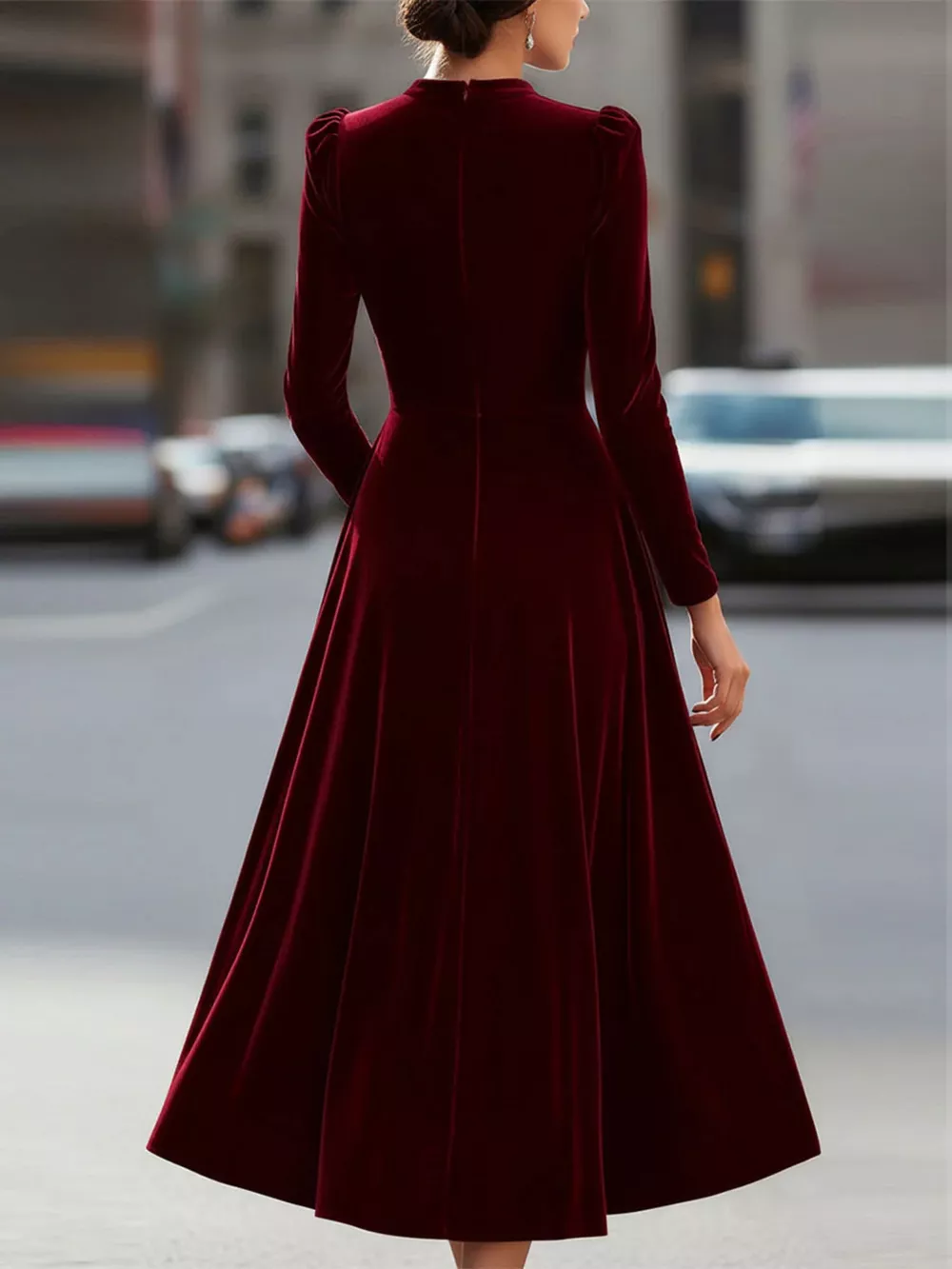 Velvet Long Sleeve A-Line Dress, image 7
