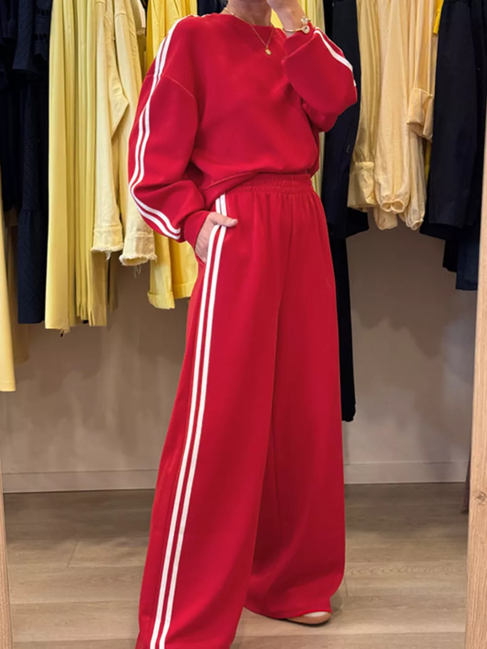 Striped Detail Crewneck Top and Elastic Sweatpants 2pcs Set, image 9