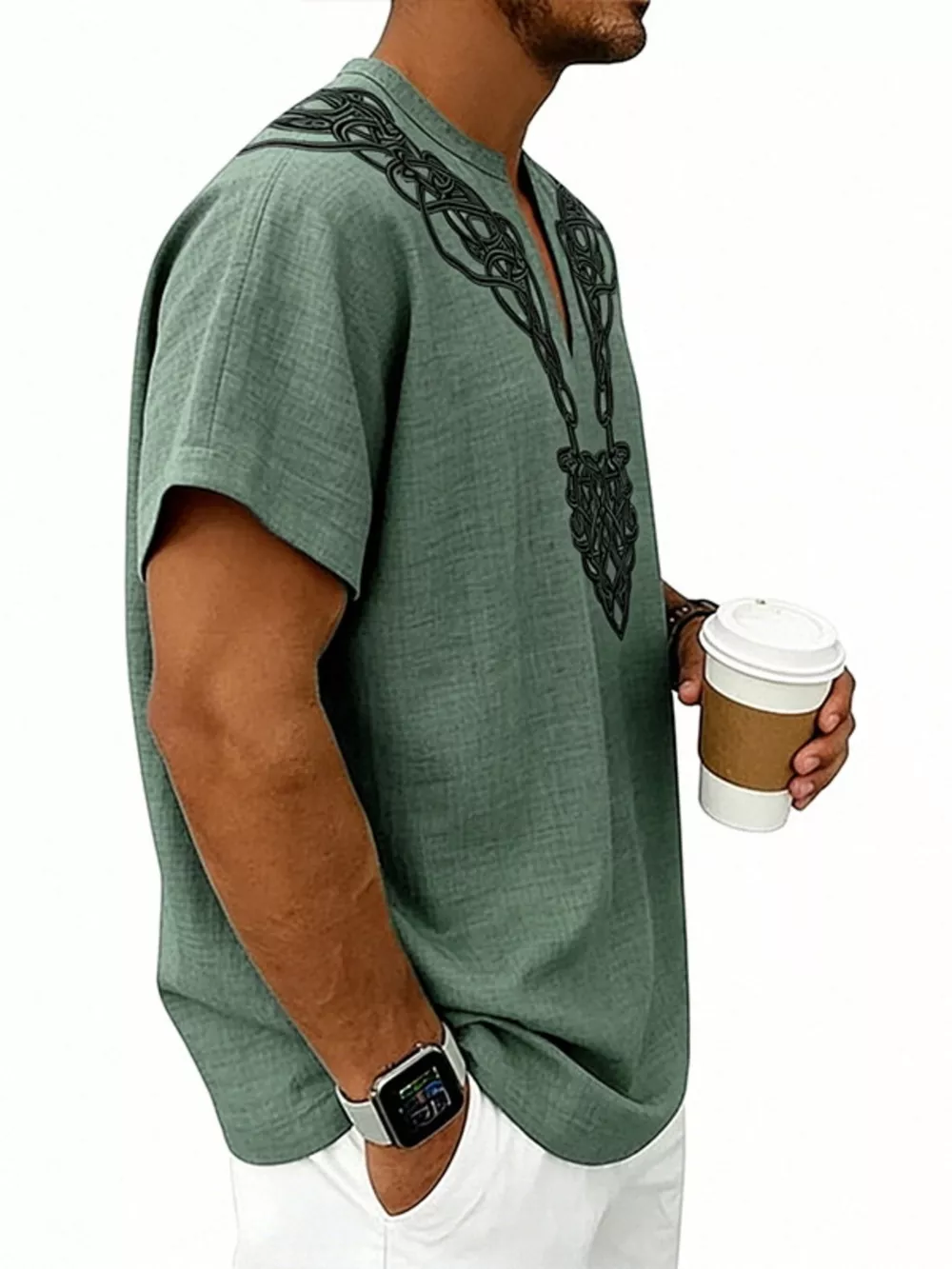 Men's Full Size Notched Printed Short Sleeve Blouse Plus Size, image 8