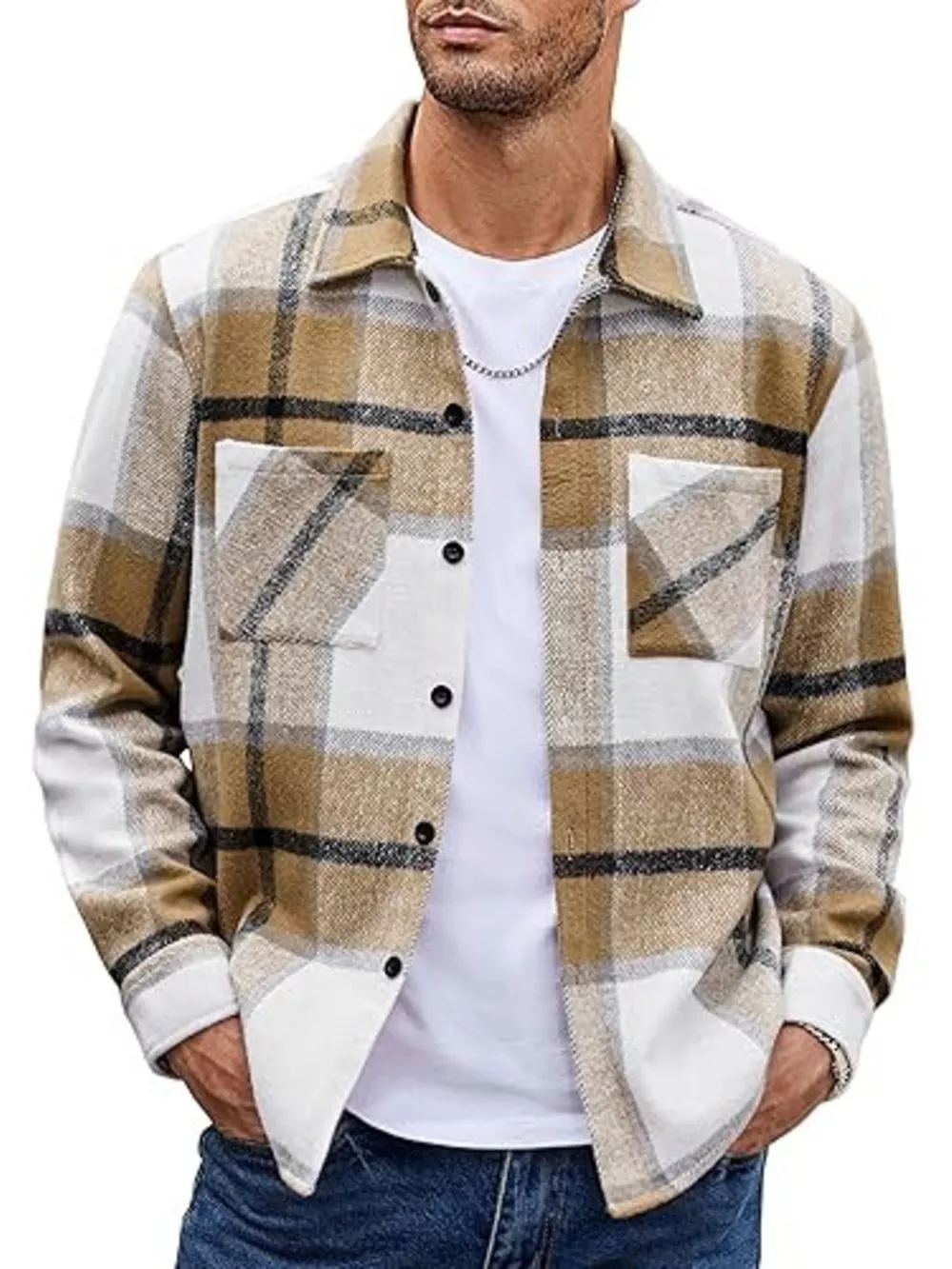 Men's Full Size Casual Plaid Button Up Shirt Plus Size