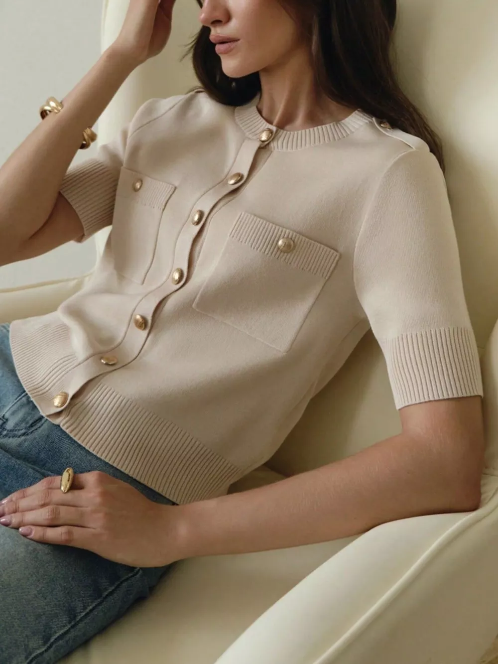 Button-Down Short Sleeve Cardigan, image 7