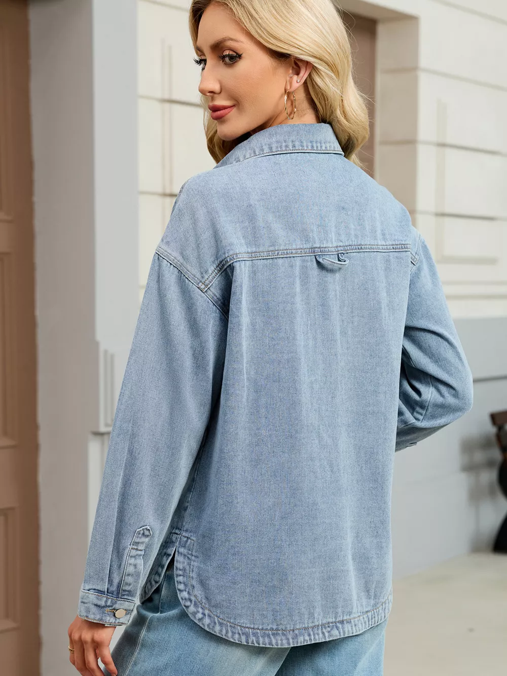 Button Up Dropped Shoulder Denim Jacket, image 11