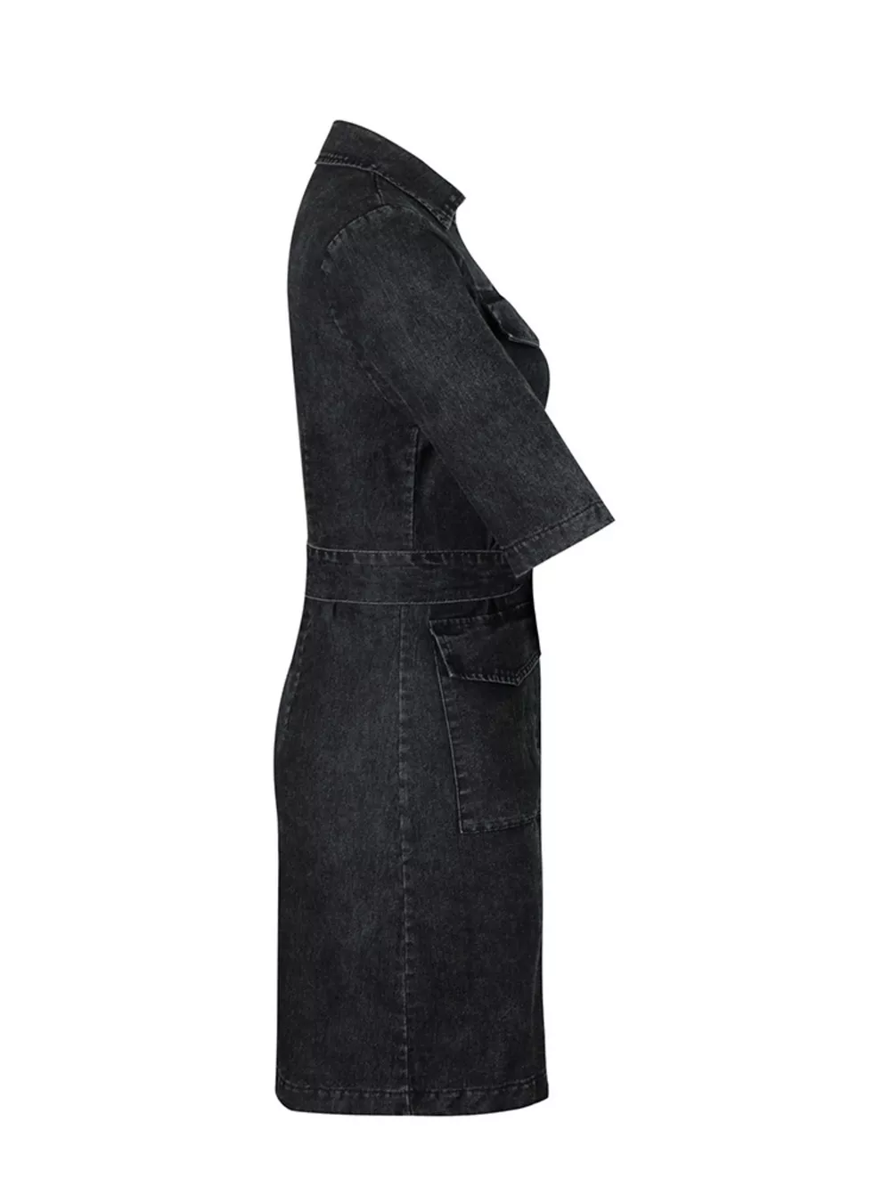 Zipper Front Short Sleeve Denim Dress, image 7
