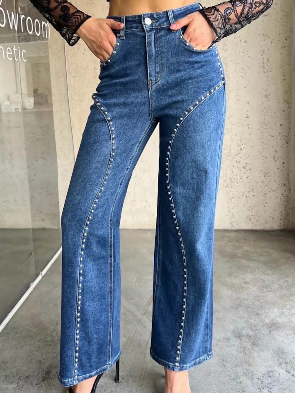 Studded Wide Leg Jeans, image 4