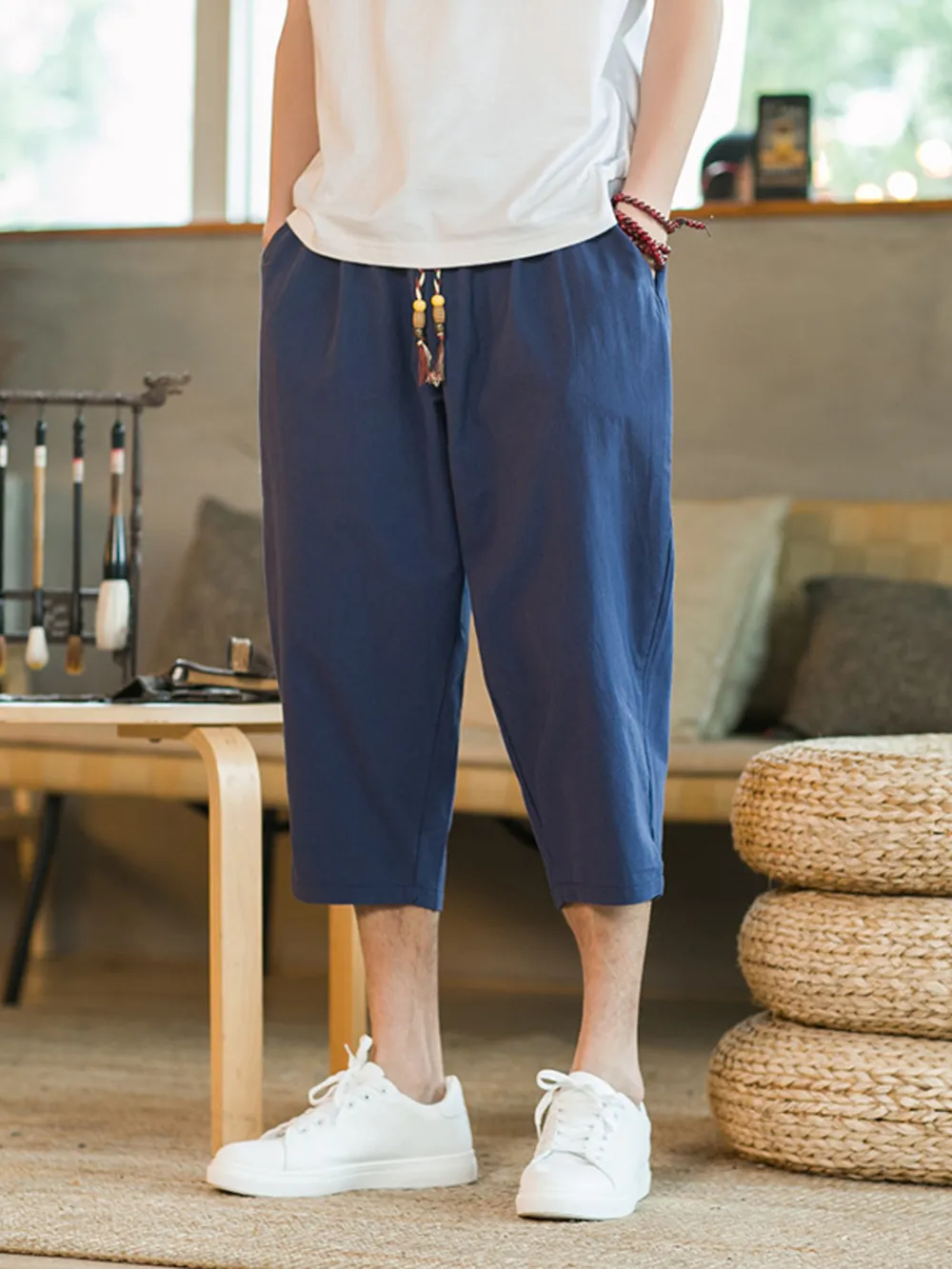 Men's Plus Size Casual Loose Fit Cropped Pants, image 3