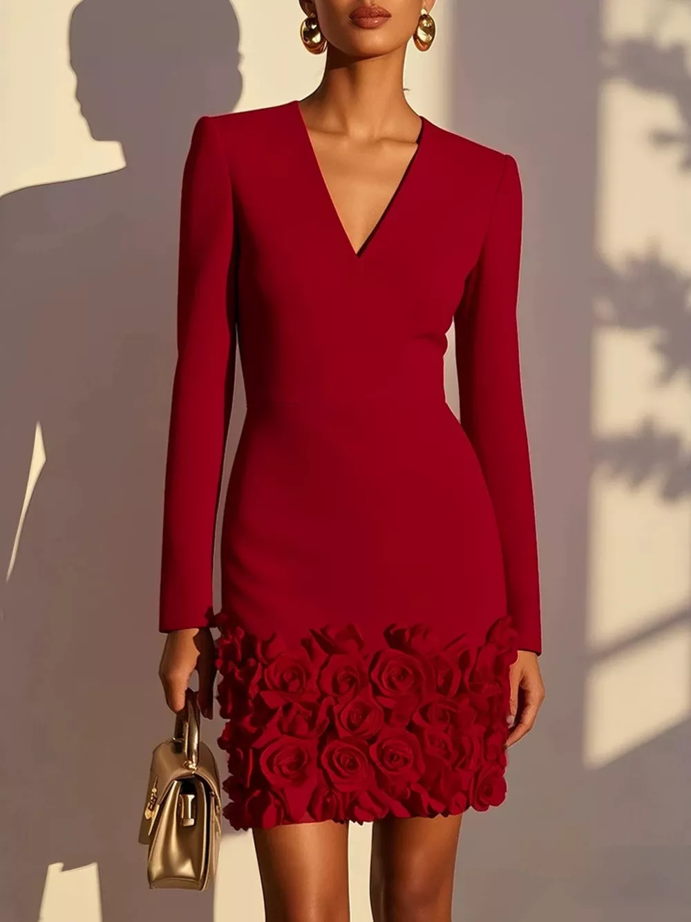 V-Neck Dress with Rose Embellishment, image 7