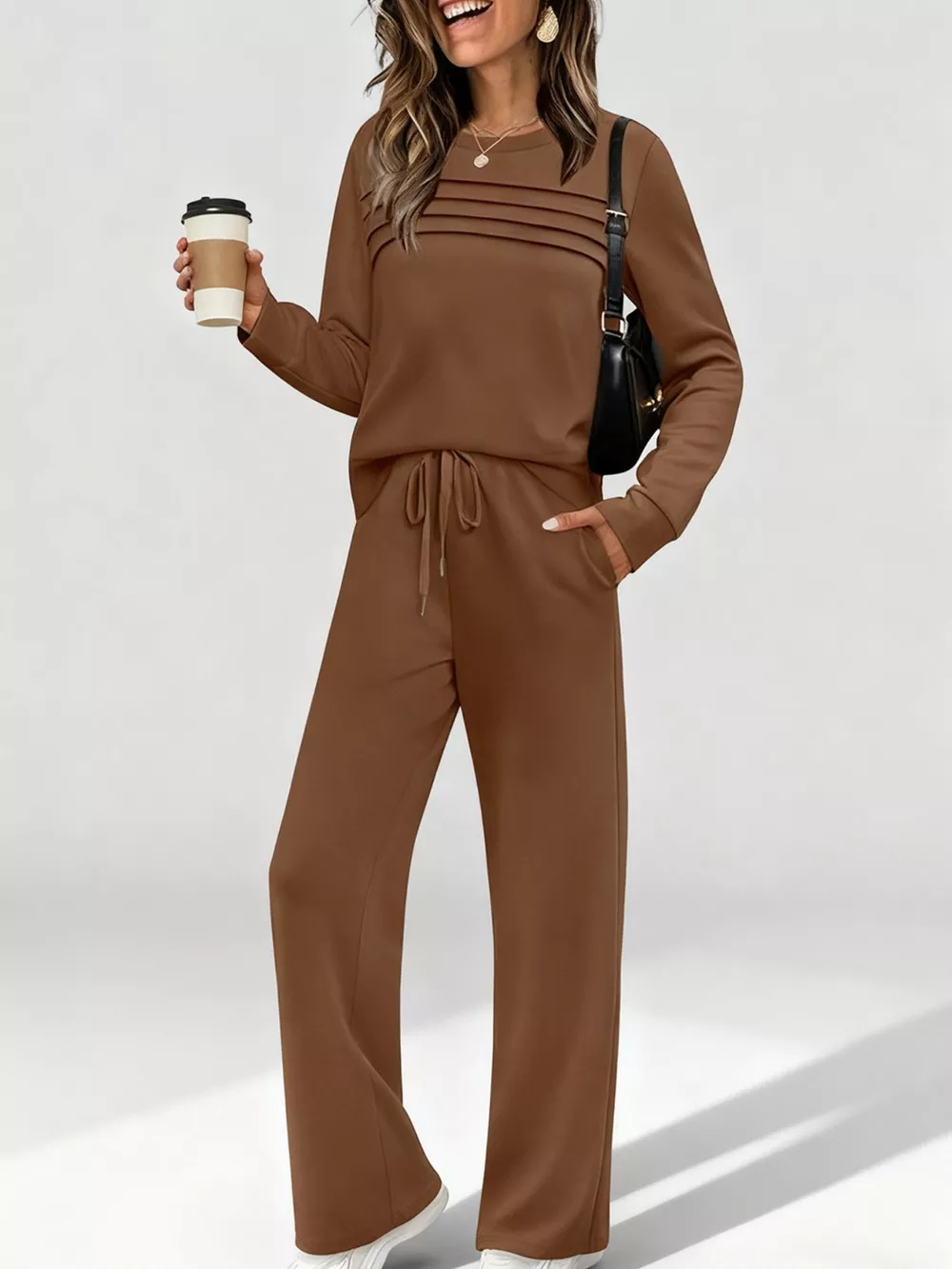 Full Size Casual Long Sleeve Top and Pants Set Plus Size, image 23