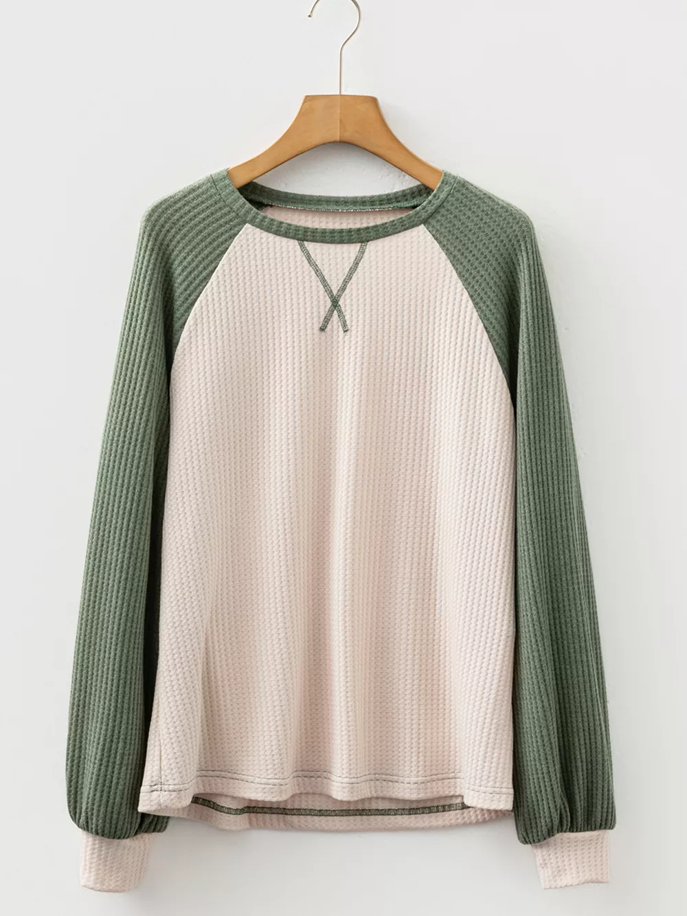 Waffle Color Block Raglan Sleeve Top, image 4