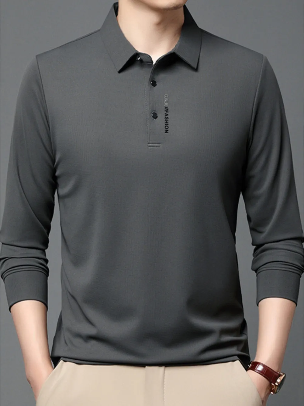 Men's Plus Size Long Sleeve Polo with Classic Collar, image 4