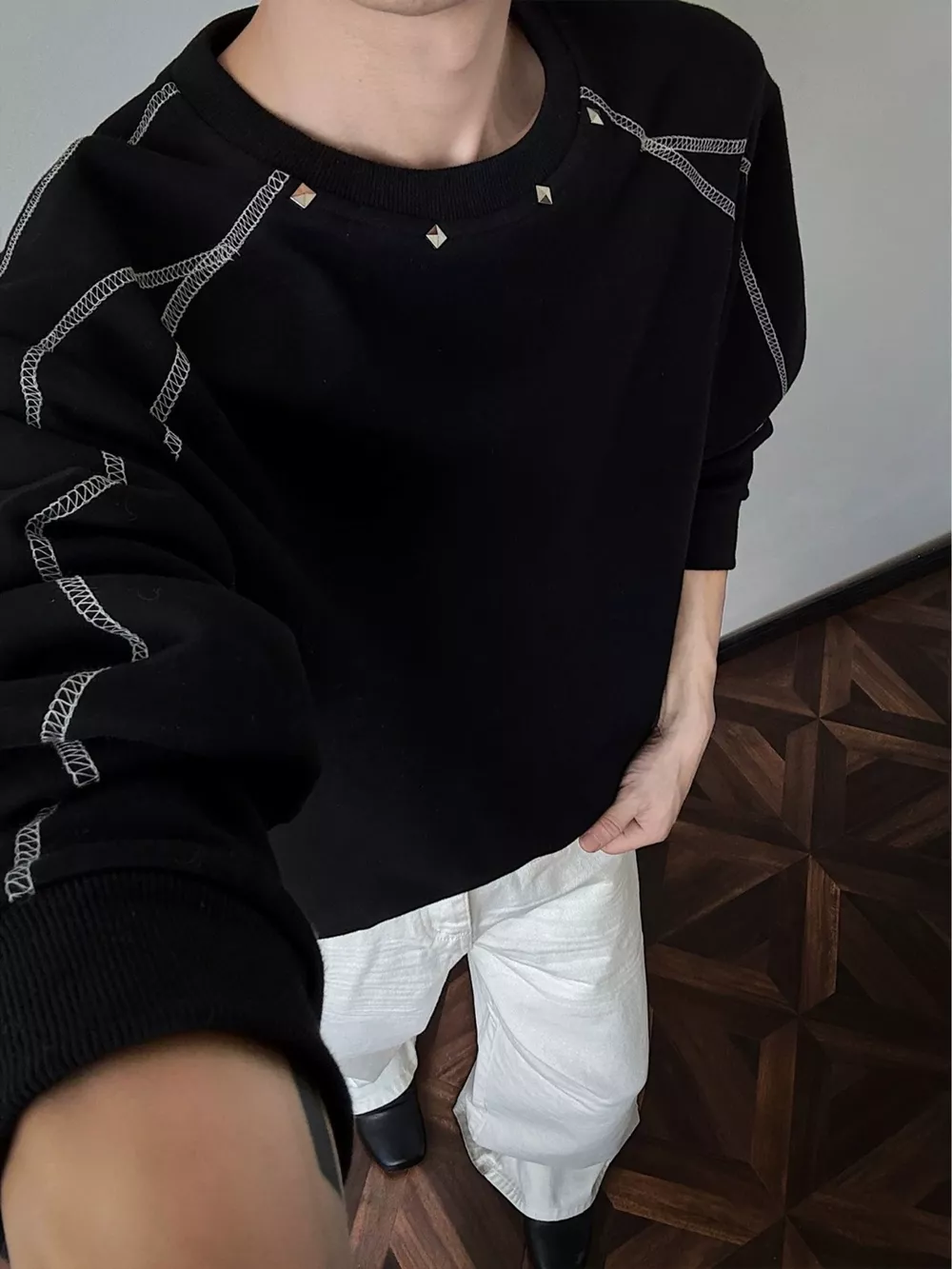Men's Plus Size Studded Contrast Stitching Sweatshirt