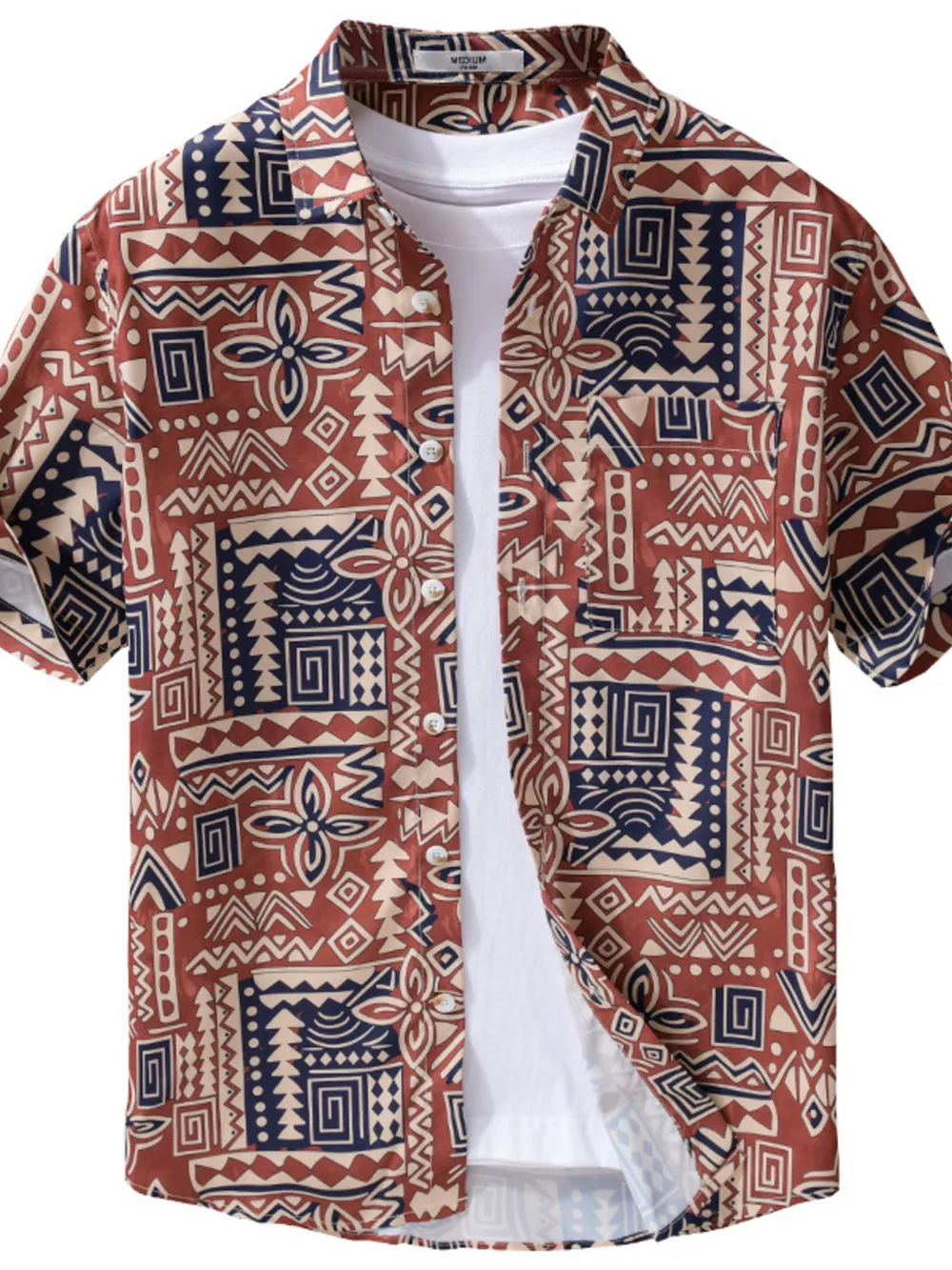 Men's Plus Size Printed Button Up Short Sleeve Shirt, image 3