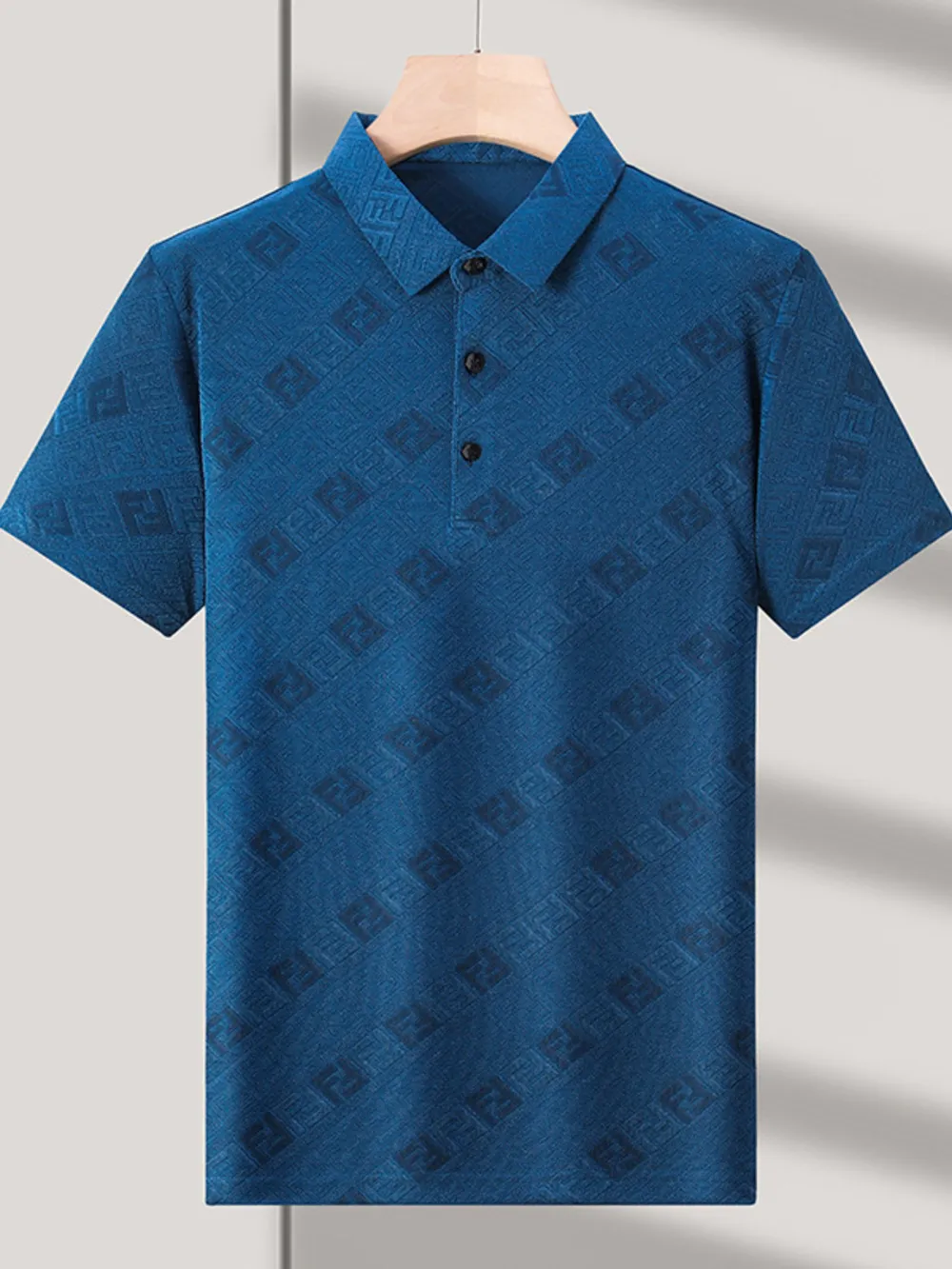 Men's Plus Size Jacquard Pattern Short Sleeve Polo, image 2