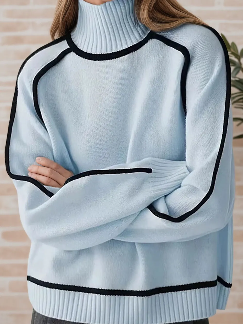 Contrast Trim Turtleneck Sweater, image 13