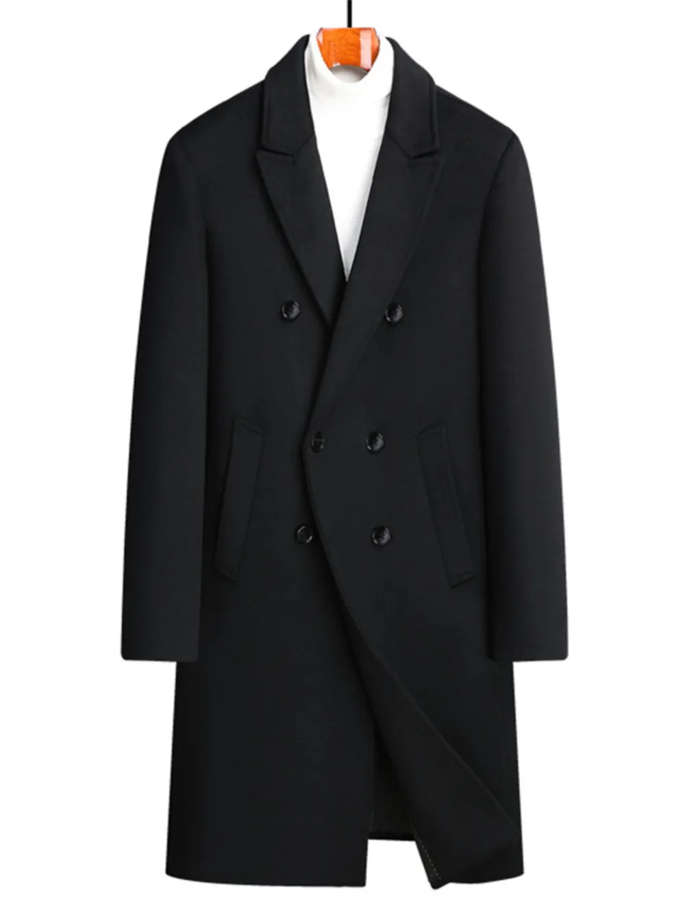 Men's Plus Size Double-Breasted Wool Overcoat