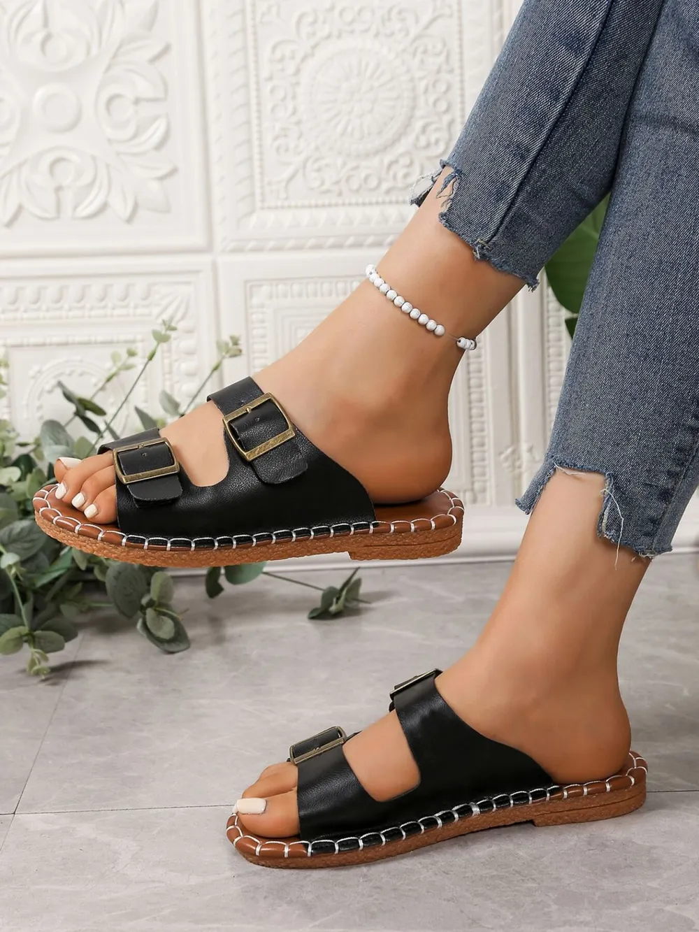 Double Buckle Strap Flat Sandals, image 5