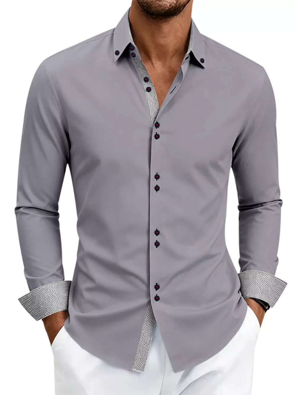 Men's Full Size Slim Fit Contrast Trim Shirt Plus Size, image 5