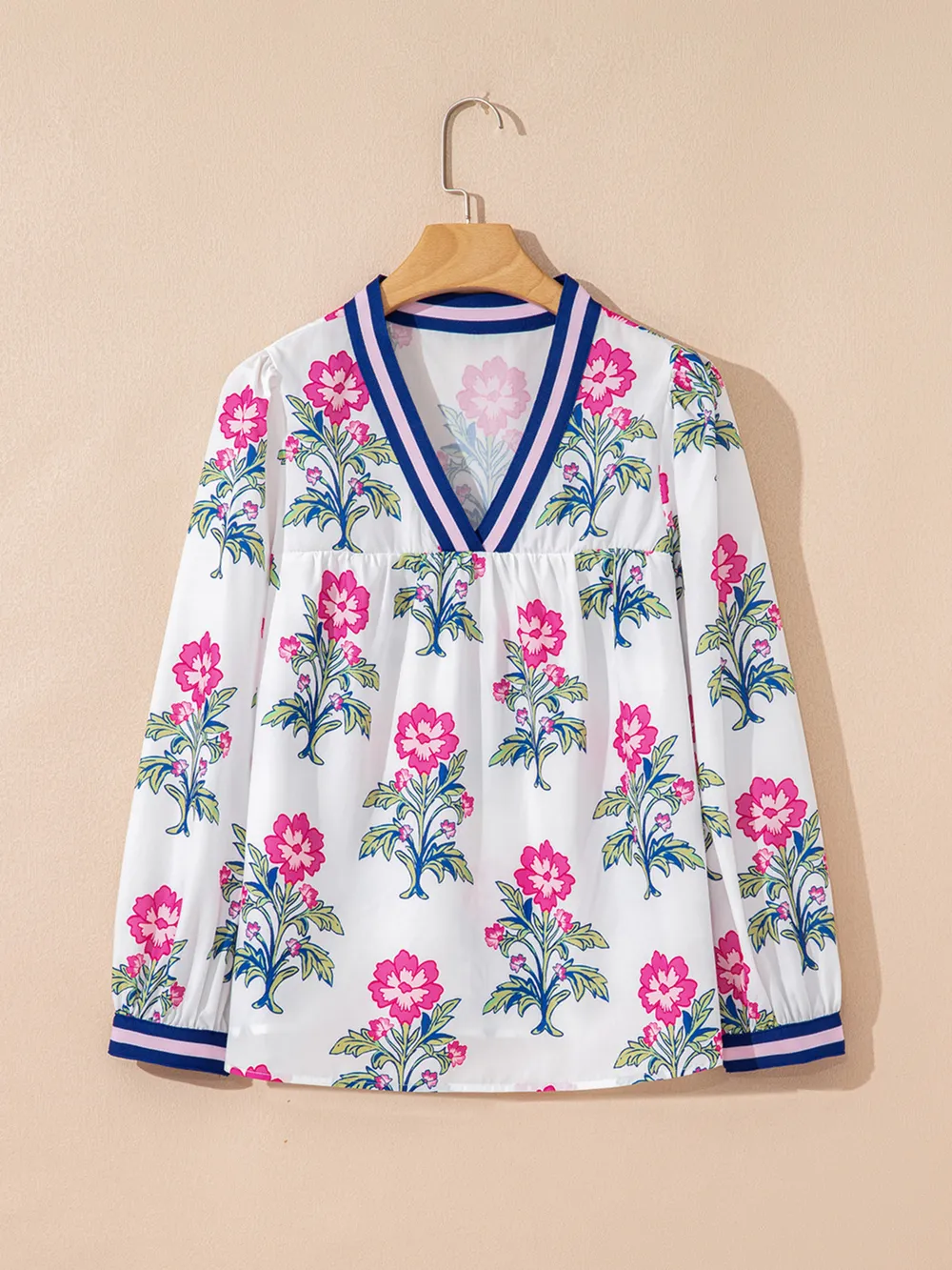 Floral Print Striped V Neck Blouse, image 3