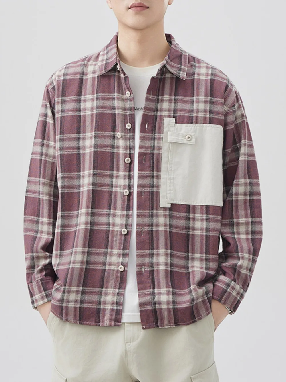 Men's Plus Size Plaid Button Down Shirt with Contrast Pocket, image 3