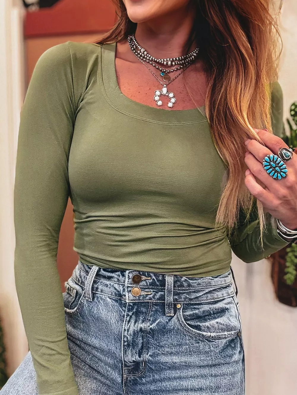 Solid Color Long Sleeve Fitted Top