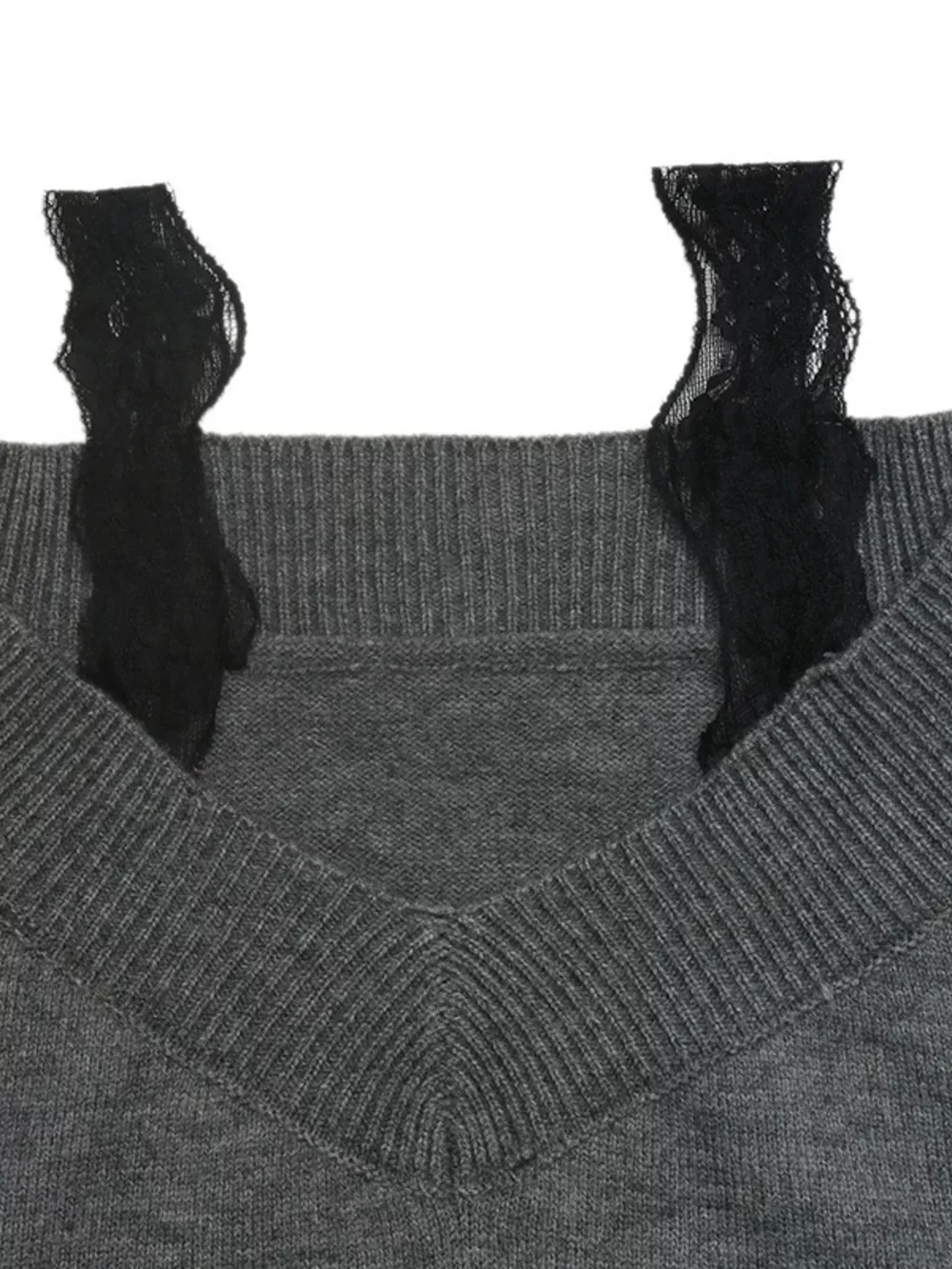 Off-Shoulder Lace Trim Sweater, image 11