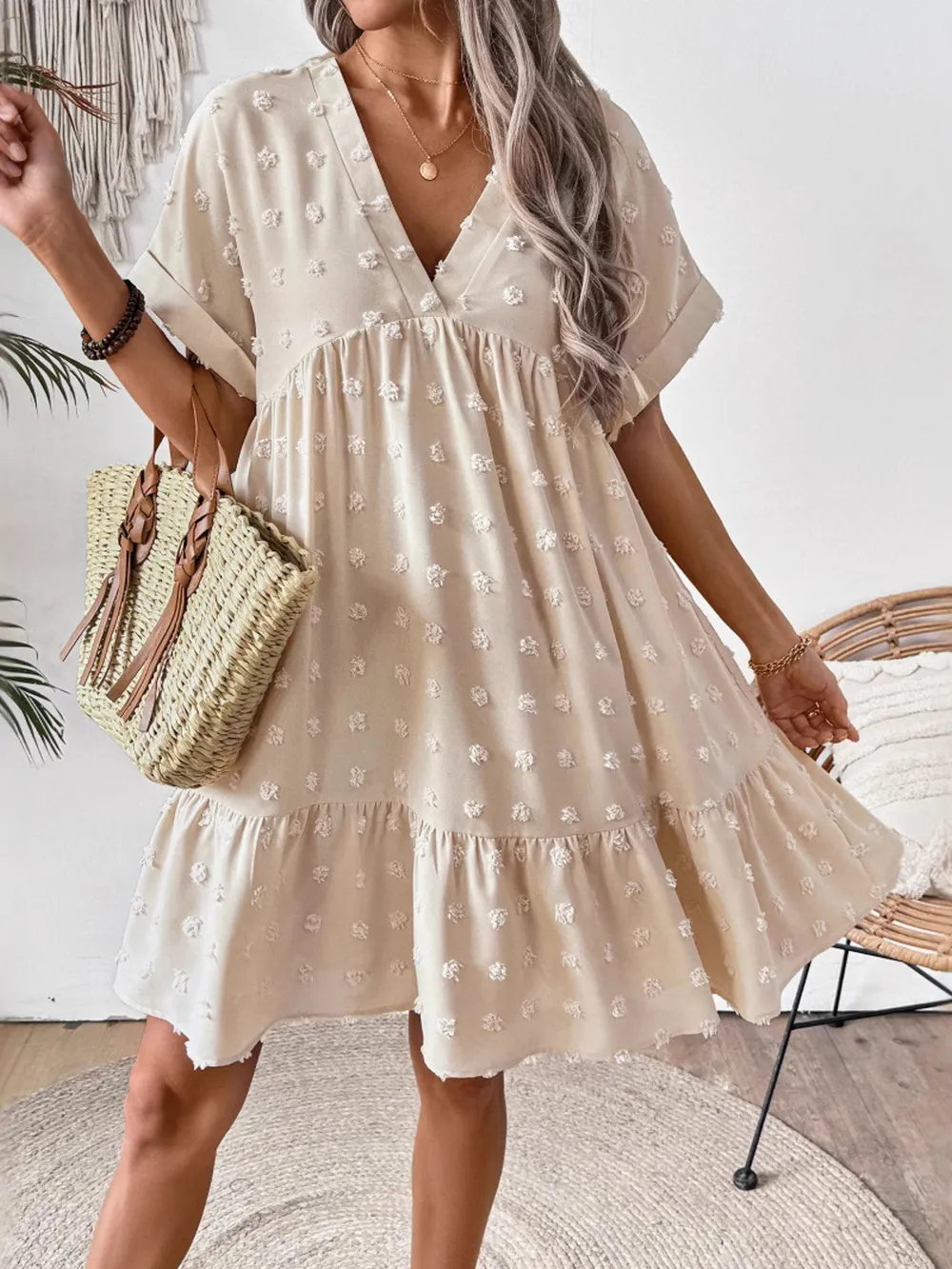 Ruffled Hem Swiss Dot Mini Dress, image 2