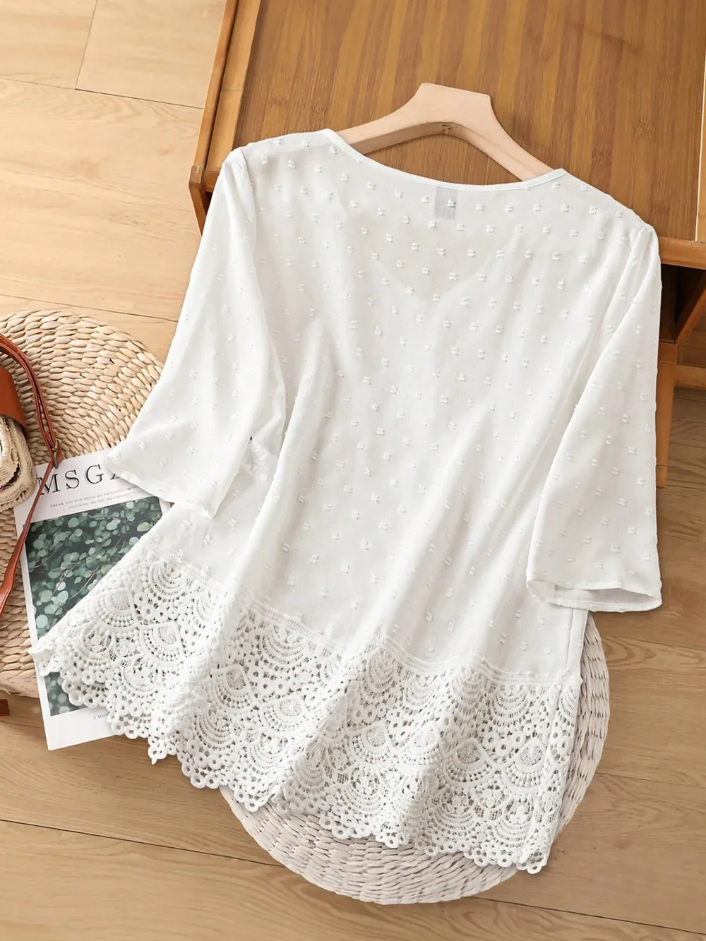 Lace Hem V-Neck Blouse, image 11
