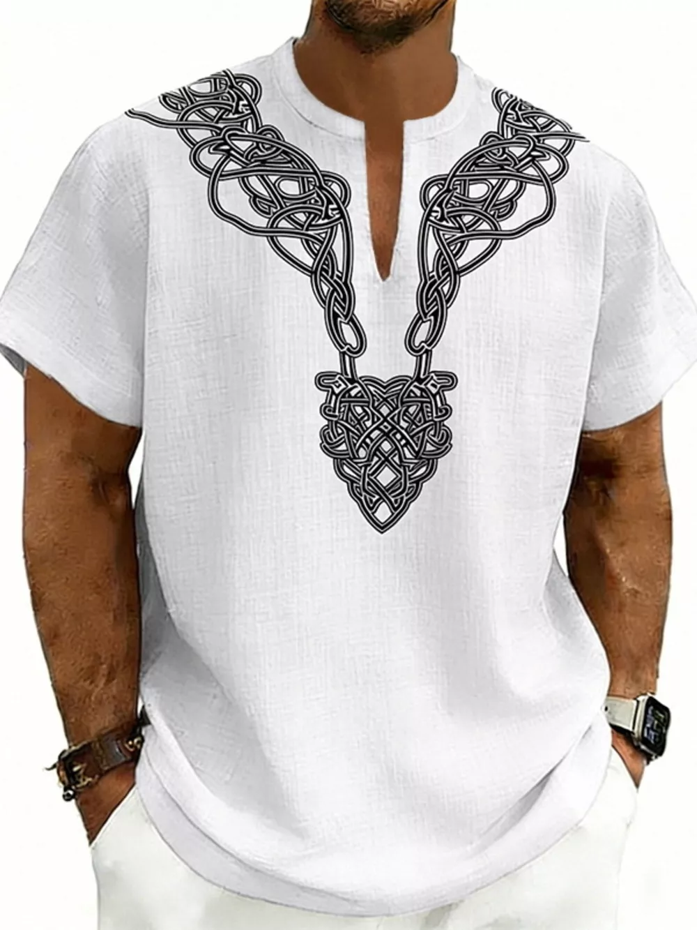 Men's Full Size Notched Printed Short Sleeve Blouse Plus Size, image 17