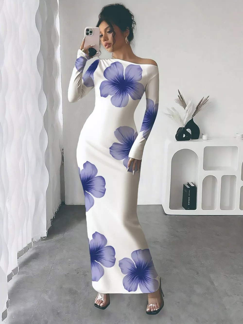 Floral Print One Shoulder Maxi Dress, image 14