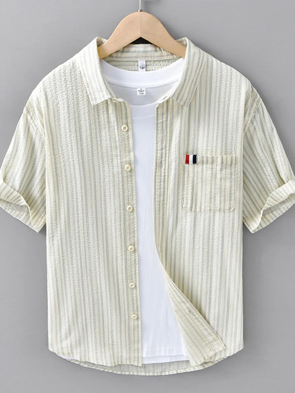 Men's Plus Size Striped Button Up Short Sleeve Shirt, image 2