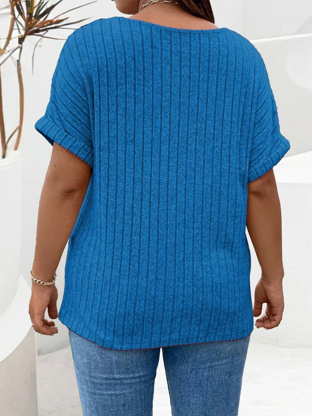 Plus Size Ribbed Half Zip Relaxed Fit T-Shirt, image 16