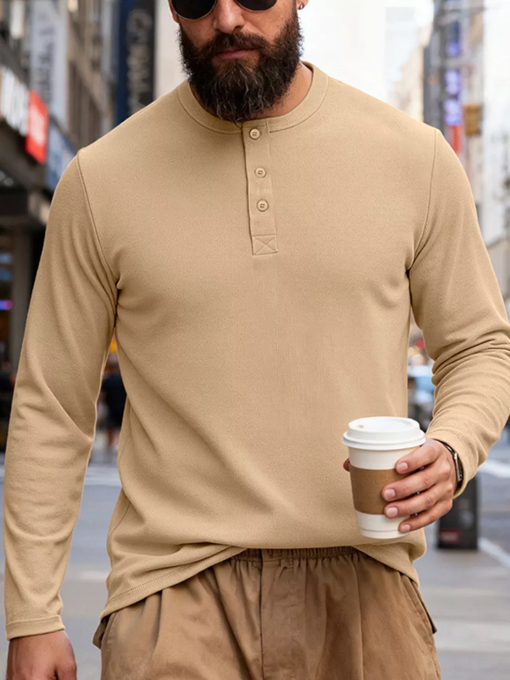 Men's Full Size Casual Long Sleeve Henley T-Shirt Plus Size, image 2
