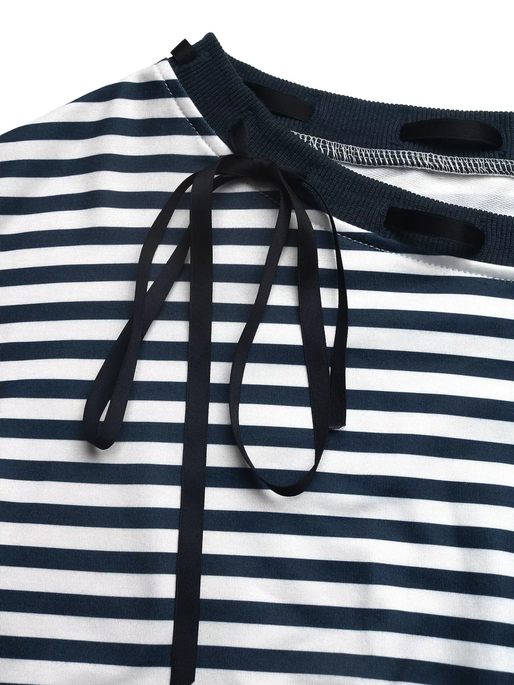 Striped Off-Shoulder Ribbon Accent Sweatshirt, image 6