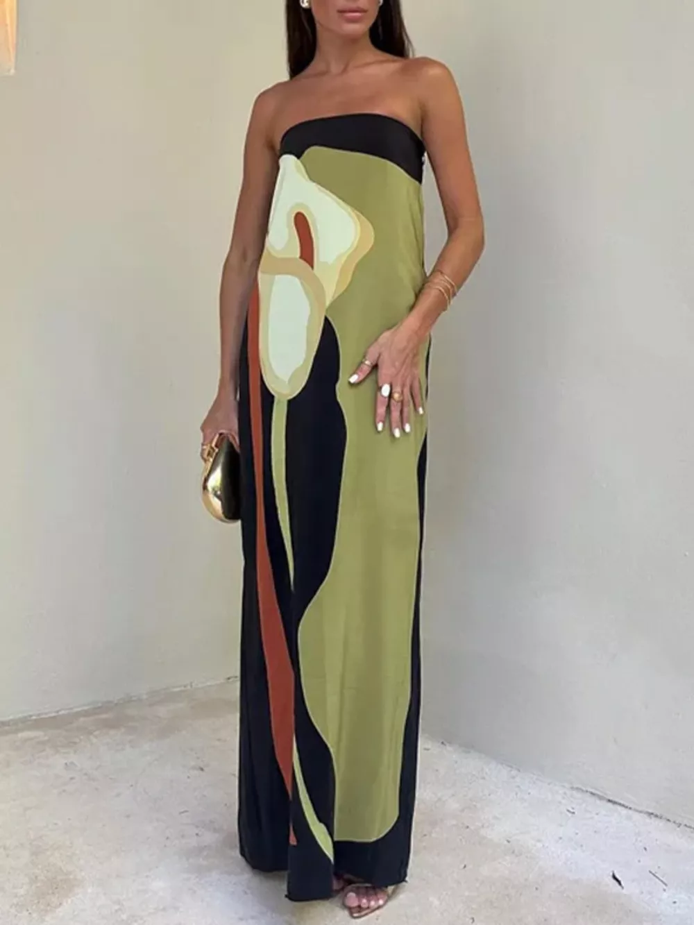 Contrast Strapless Maxi Dress