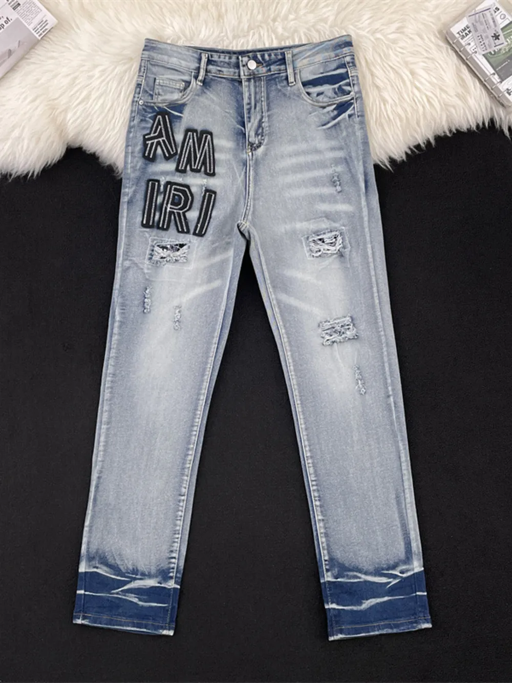 Men's Full Size Distressed Letter Print Skinny Jeans Plus Size