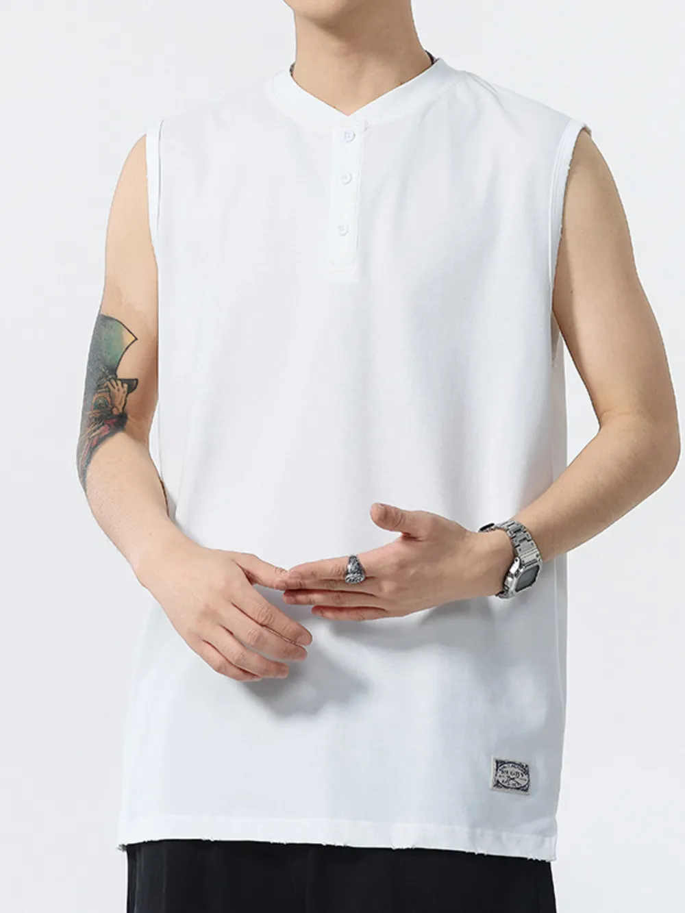Men's Plus Size Button Detail Tank, image 2