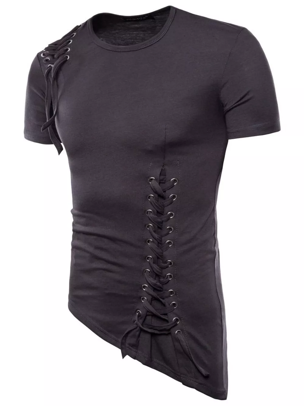 Men's Lace-Up Asymmetric Hem T-Shirt, image 16