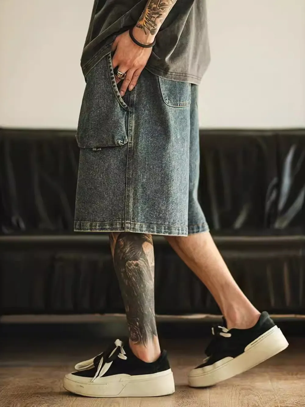 Men's Washed Loose Fit Denim Shorts, image 3