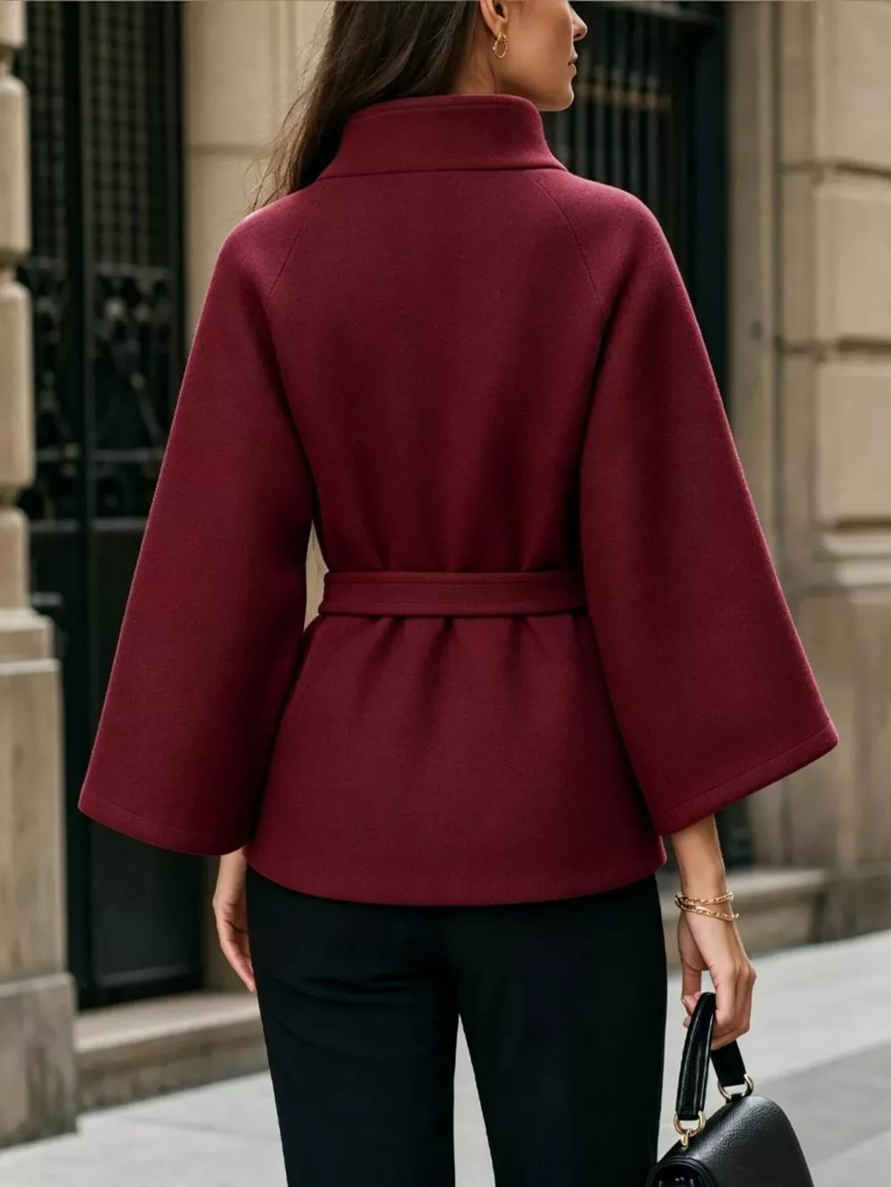 Button Down Cape Coat with Belted Waist, image 11
