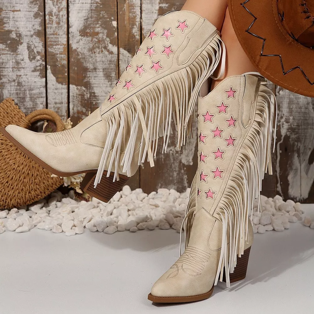 Star Fringe Block Heel Boots, image 4