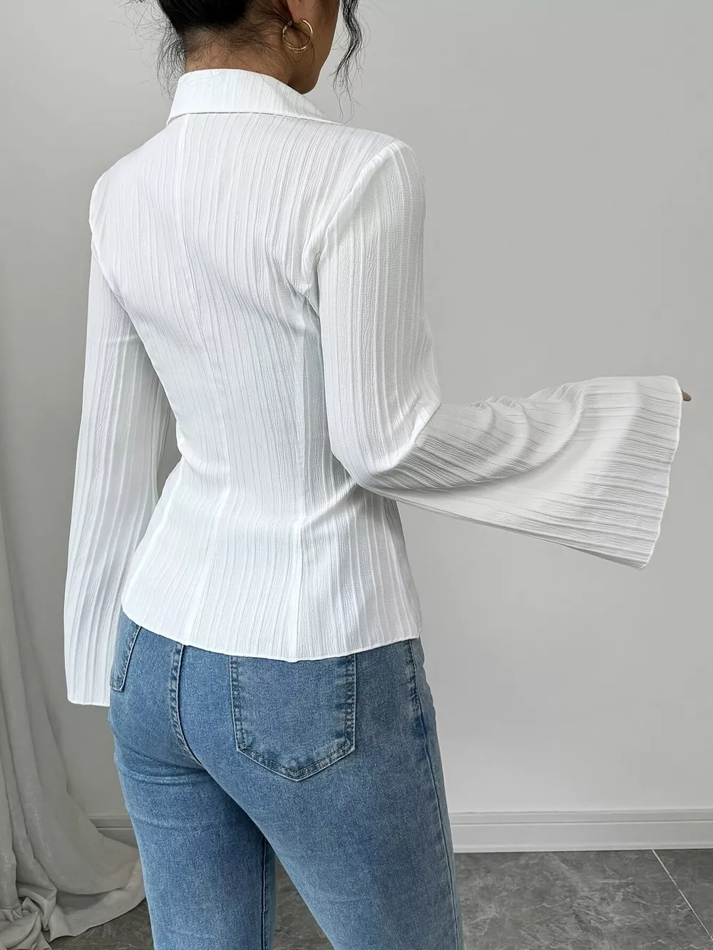 Flare Sleeve Button Up Shirt, image 5