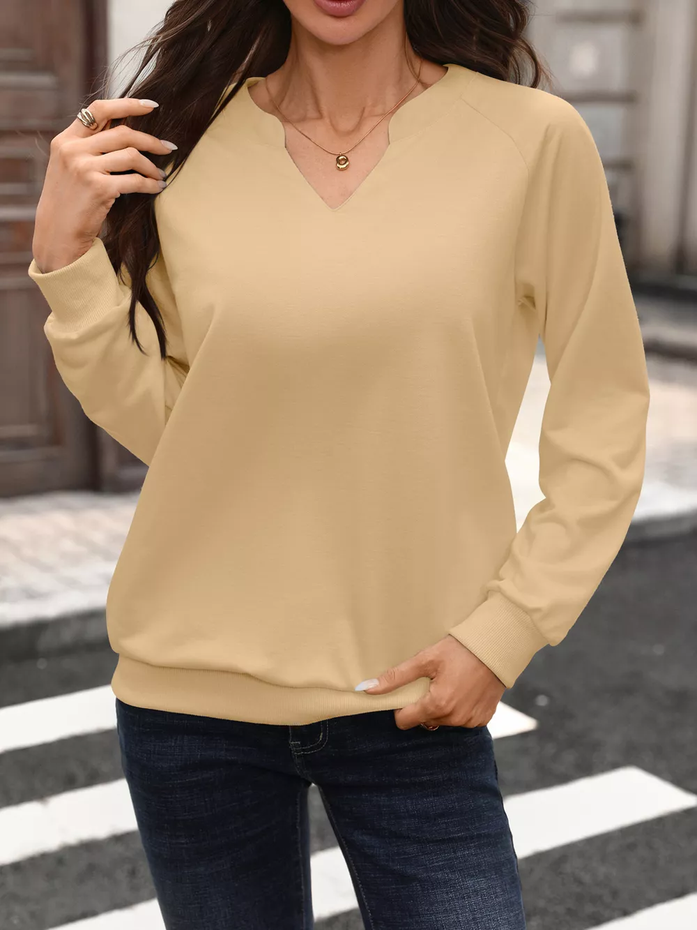 Notched Raglan Sleeve Sweatshirt, image 19