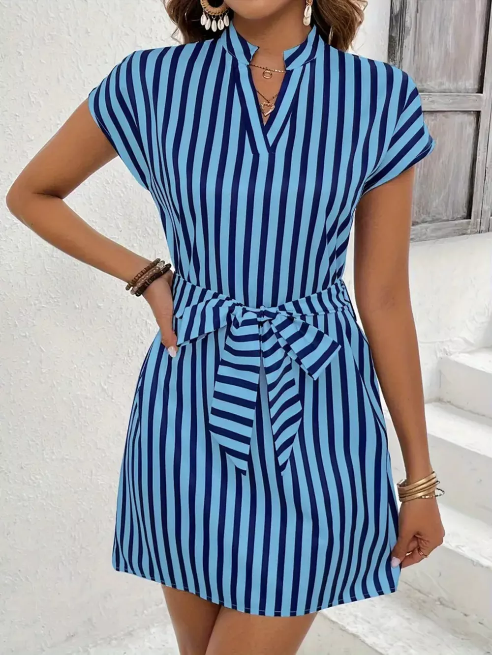 Striped Tie Waist Mini Dress, image 6