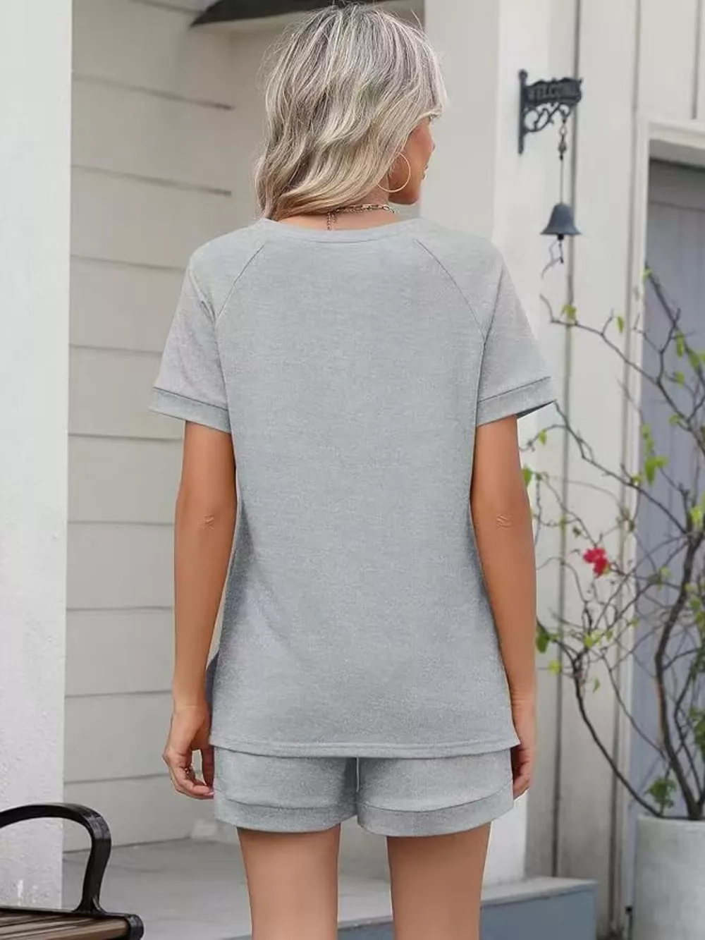 Solid Color Short Sleeve Top and Shorts Two-Piece Set, image 30