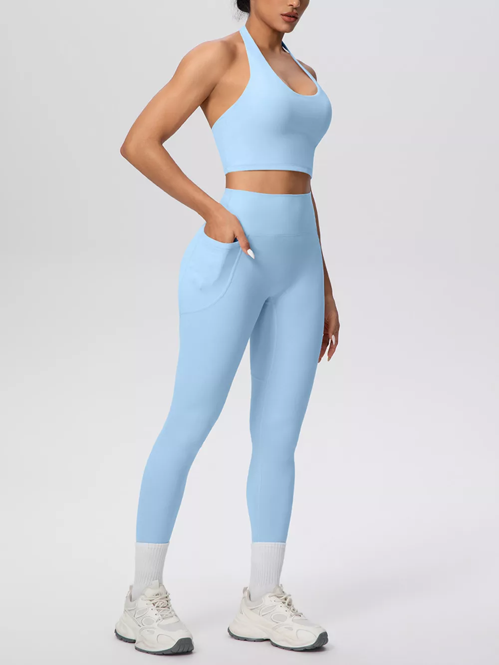 Halter Neck Crop Top and High-Waisted Leggings Active Set, image 22