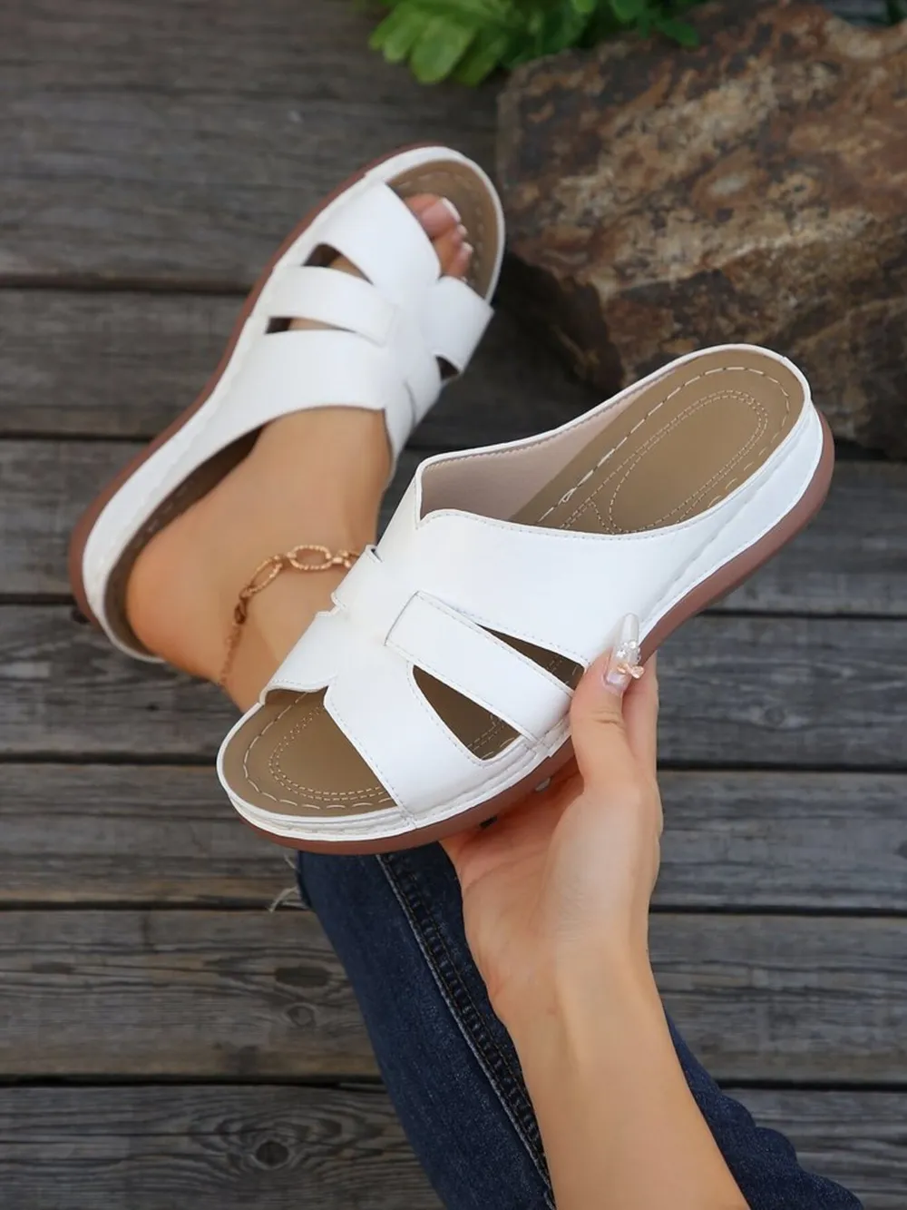 Cutout Leather Open Toe Sandals, image 13