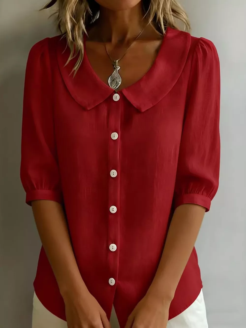 Peter Pan Collar Puff Sleeve Shirt, image 11