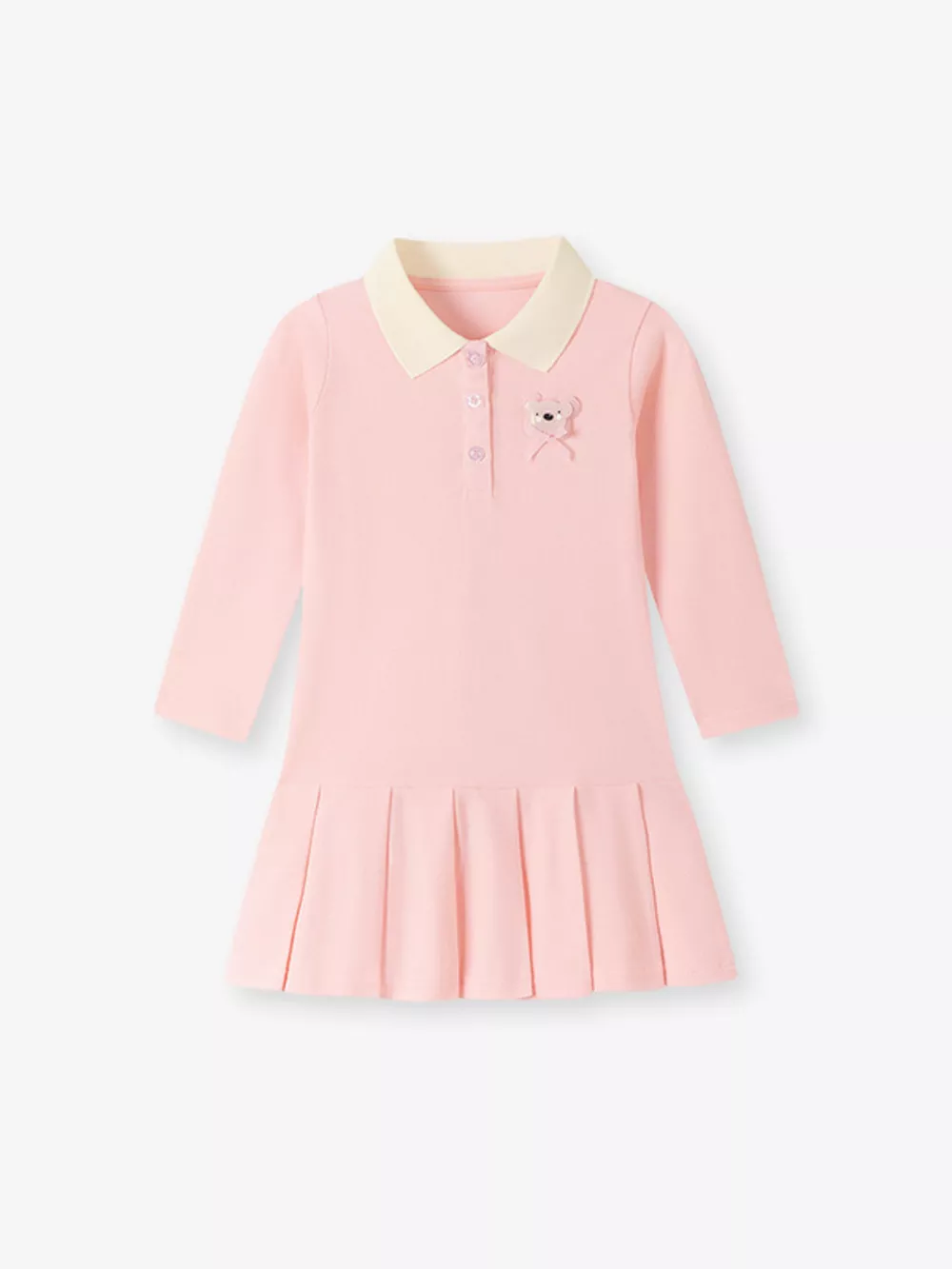 Children's Pleated Polo Collar Long Sleeve Dress, image 2