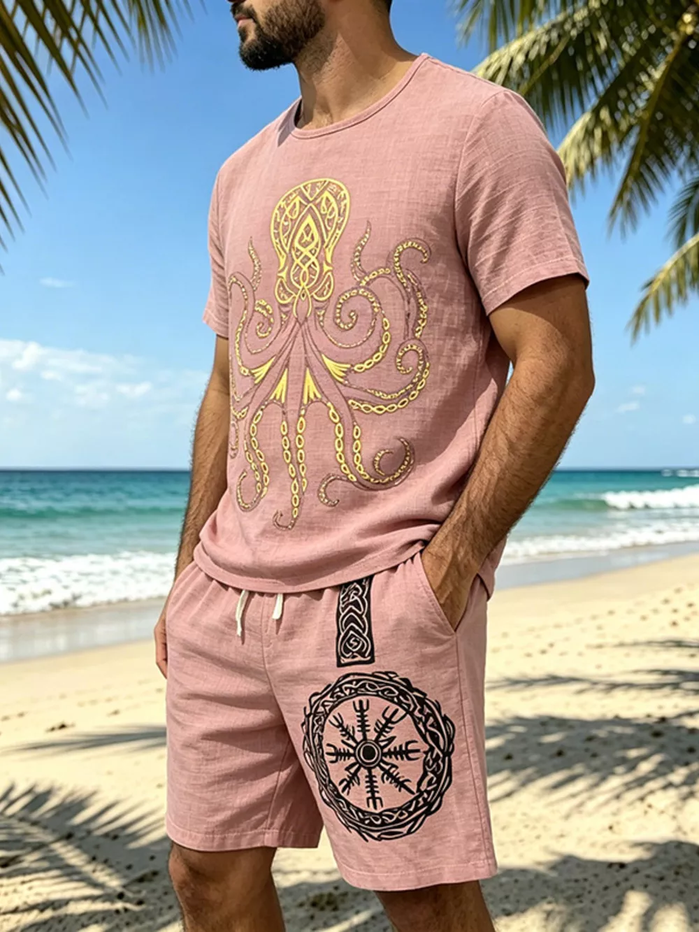 Men's Full Size Round Neck Tee and Shorts Set Plus Size, image 11
